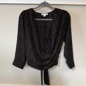 Black Polka Dot Wrap Top